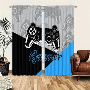 2pcs Creative Pattern Half-Blackout Privacy Grommet Curtains, Artistic Style, Suitable for Kitchen, Living Room, Bedroom, Bathroom, Game Room