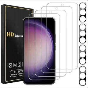 4 Pack Screen Protector for Samsung Galaxy S23 FE 5G with 4 Pack Camera Lens Protector, Full Coverage Tempered Glass Film Anti-Fingerprint Case Friendly
