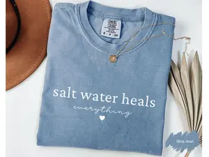 Salt Water Heals Graphic T-Shirt, Beach Lover Coastal Tee, Summer Ocean Aesthetic Shirt, Vacation Outfit, Unisex Gift (100% Cotton)