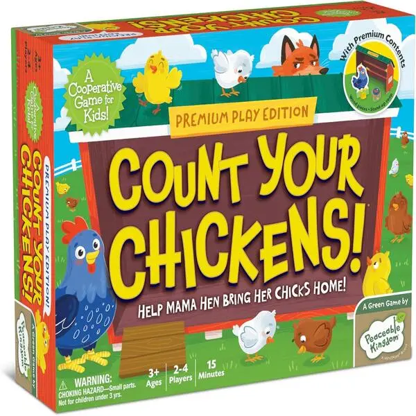 Count Your Chickens Cooperative Counting Family Board Game, Award-Winning Preschool Game for Kids Ages 3+, Premium Play Edition, 2-4 Players, Family Board Games