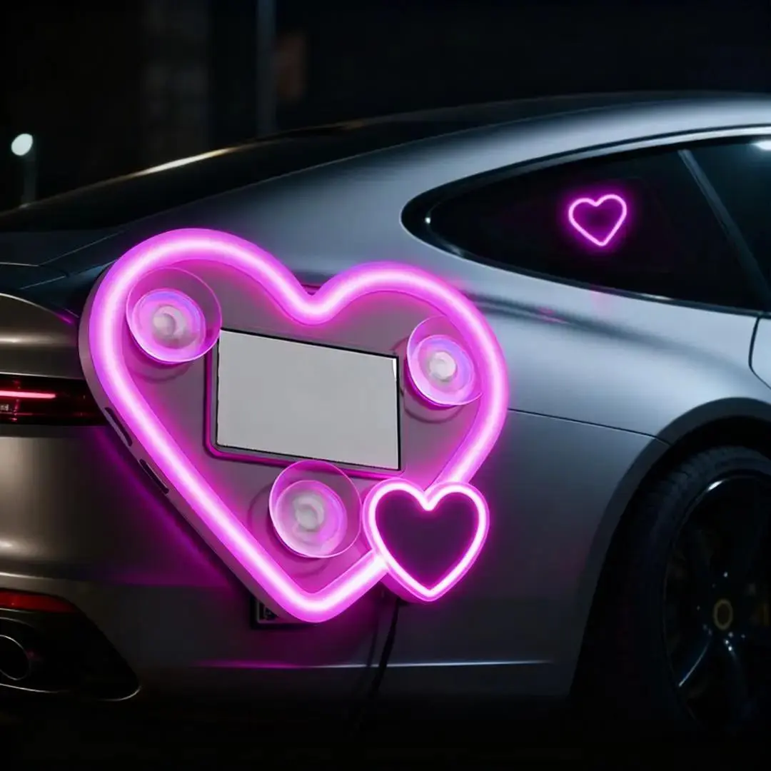 2026 Trending Stylish Car Interior Mod Gift Lights, Solar Powered Triangle & Heart Neon C-Pillar Ambient Lamps, Wireless No Wiring IP65 Waterproof Housing, 5 Diverse Lighting Modes Eco-Friendly Vehicle Decor Ornaments
