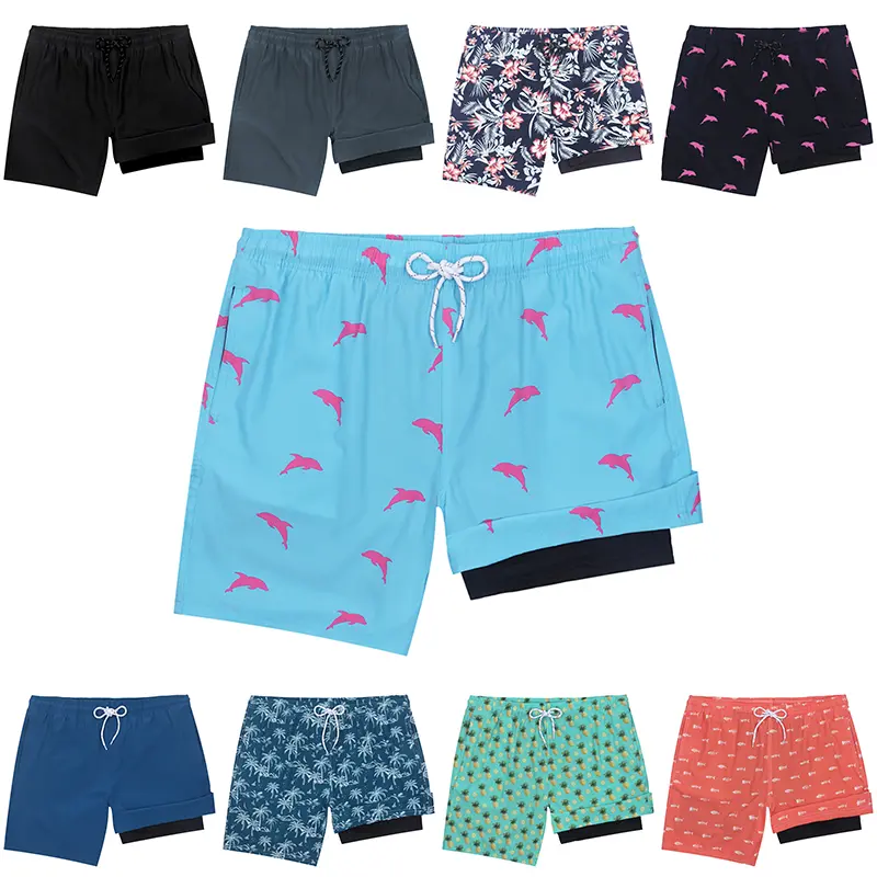 Men's 2-in-1 Polyester Swim Trunks, Quick-Dry Stretch Swimsuit Shorts with Compression Liner, 7" Classic Cut Beach Sports Shorts, Swim Trunks Men's Sports Shorts