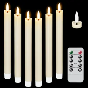 Flameless Taper Candles  Operated with Remote and Timer, Set of 6  Wax  Wick Flickering LED Taper Candlesticks Wedding Dinner Holiday Decor(0.78" D x 9.64" H)