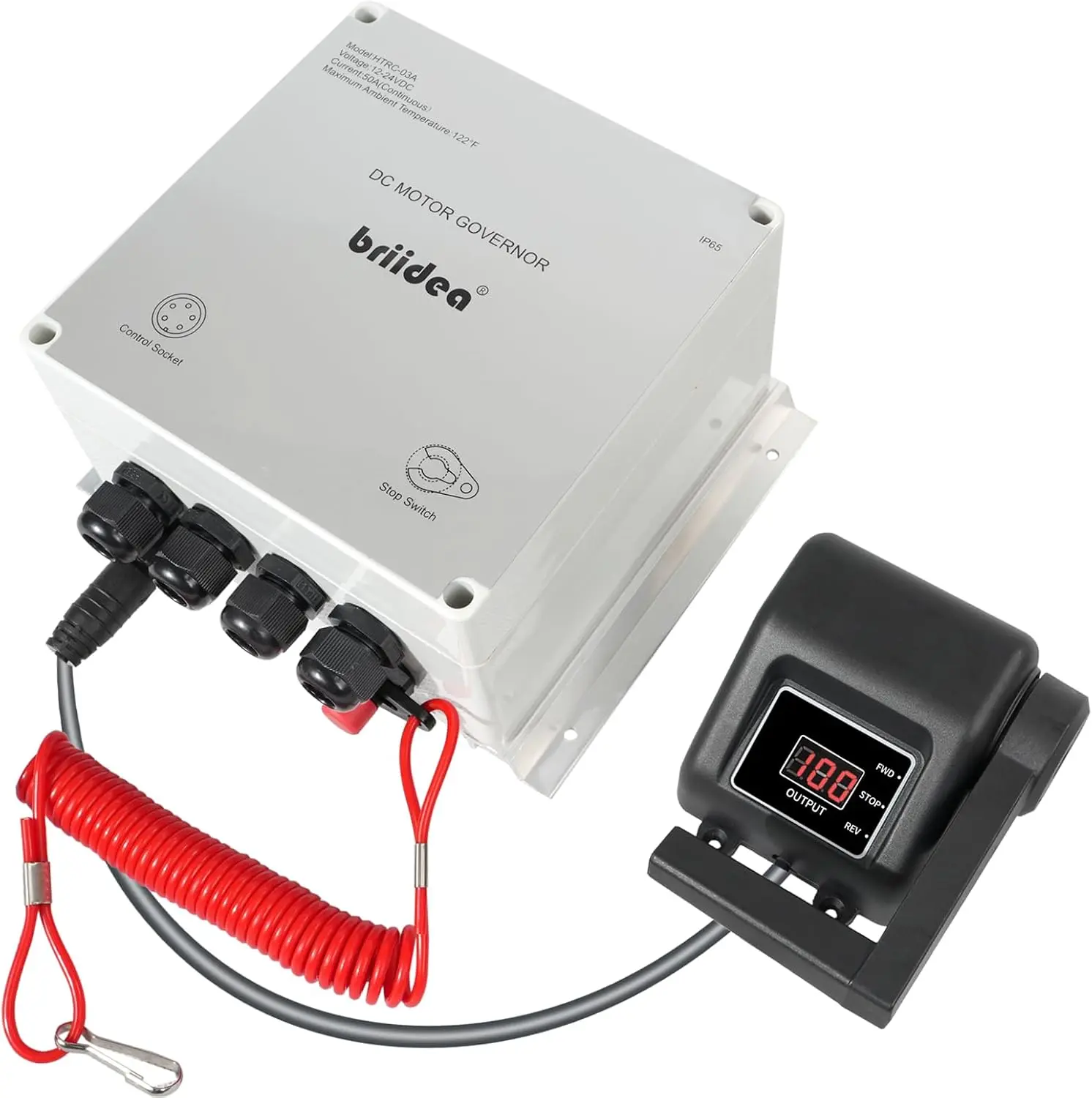 Briidea 2025 New PWM DC Motor Speed Controller, 12V/24V 50A Rated Current with Handle Control, Quick Shutoff Switch, IP65 Waterproof, Overheat Protection, 6AWG Heavy-Duty Cables, 5% Precise Speed Tuning for 55LB Trolling Motor Anglers, 55Lb Trolling Motor