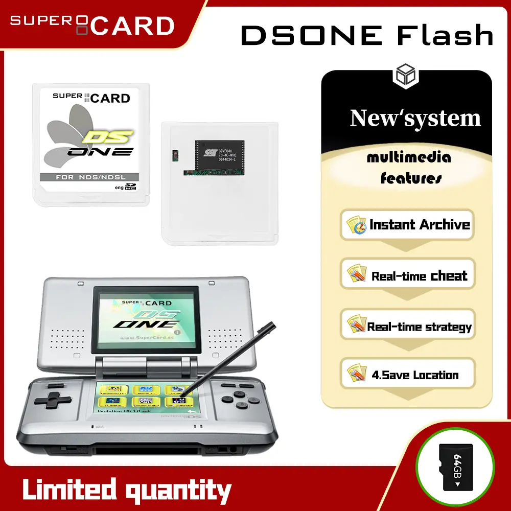 DSone Flash SD Memory Card Storage for NDS/NDSL Gaming Consoles, 64GB Capacity, New HD UI System, Multimedia & FAT Support, Limited Stock (Only 10 Items Available)