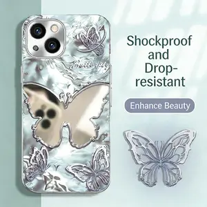 Electroplated mirror finish, full screen with butterflies，For iPhone 17/16/15/14/13/12/11 Pro Max Plus and Samsung models (S26、S25, S24, S23, S22, S21）Shockproof and stylish phone case 995