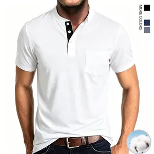 TOOTD Premium — High-stretch men’s polo shirt with a Henley collar (true size), 95% cotton + 5% spandex premium fabric—highly elastic, comfortable, breathable; men’s riding apparel, rowing apparel; 13 oz heavyweight; summer essential.
