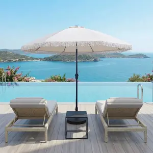 Sunnyard 9FT Outdoor Patio Umbrella with Fringe Tassel, Table Umbrella with Aluminum Pole & 8 Fiberglass Ribs, 180G Waterproof Polyester Fabric,  Ideal for Patio, Backyard, Deck (Cream White)