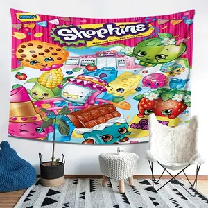 1-piece Shopkins-themed peachskin tapestry - horizontal wall hanging, suitable for living rooms, birthday party backdrops, Christmas, and Halloween - soft and skin-friendly fabric with Shopkins character patterns, Tapestry Room Decor