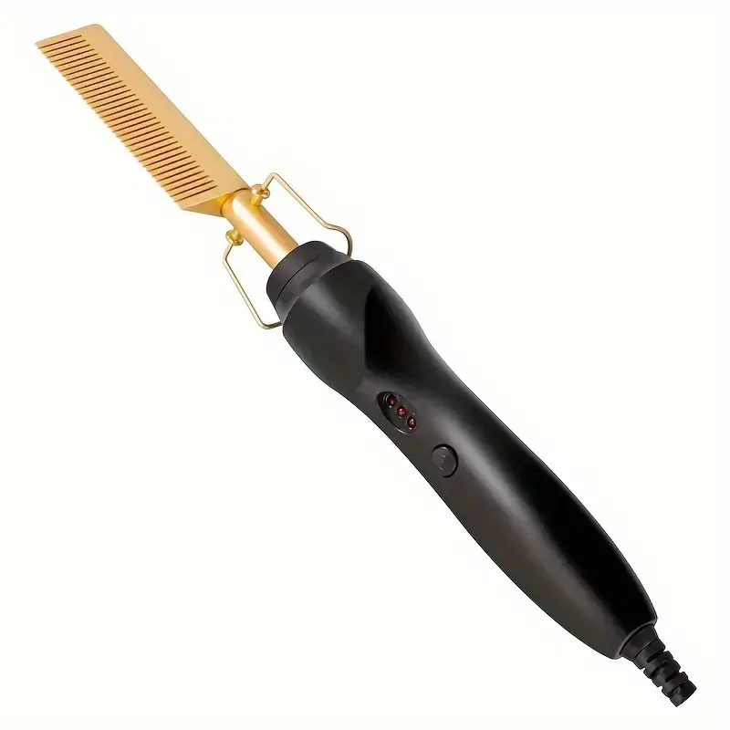Multi-purpose Hair Straightener Hair Curler, Copper Color Comb Wet And Dry Electric Heating Copper Comb Fast Heating Styling Comb
