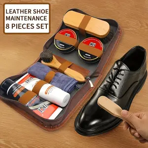Black leather shoe care set, including shoe brush, shoe polish, black leather shoe color repair, nourishing care oil, waxing and polishing kit. Bedroom household items cleaning supplies  household items mop soap stain remover spray Footwear dawn dish soap