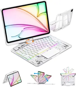NAIDUN Latest 360 Swivel Keyboard with Transparent Case for iPad Tablet Backlit Keys Scissor Mechanism Quiet Responsive Typing Comfortable Experience