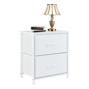 Nightstand, Bedside Table with 2 Drawers – Modern Minimalist Bedroom End Table, Small Storage Cabinet for Living Room, Compact Night Stand, White, 20 Inches