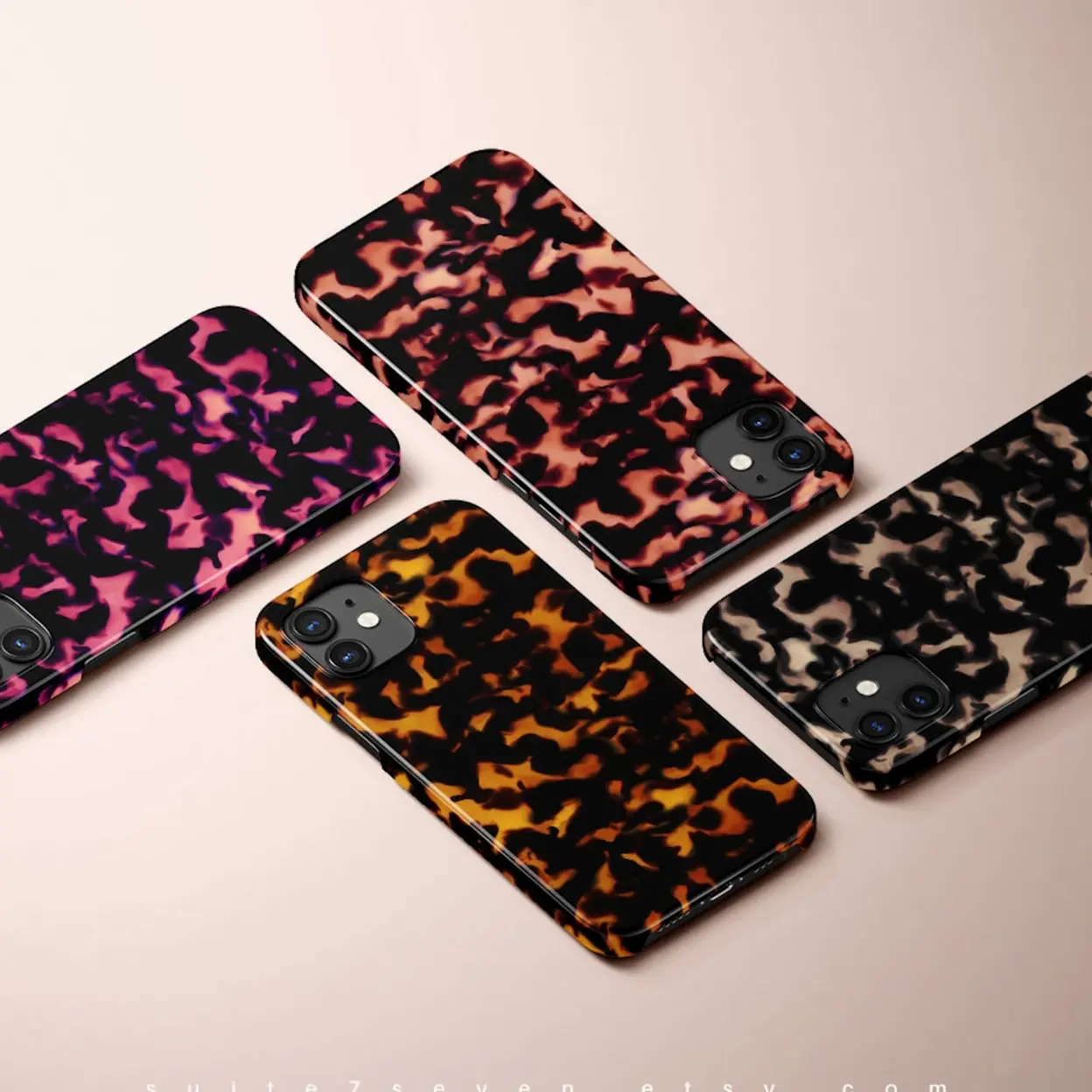 Tortoise Shell Pattern Customizable Shockproof TPU/Polycarbonate Mix Cellphone Case - Protector Casing for iPhone 12,13,14,15,15 Pro,X & Galaxy Devices - Mobile Accessory
