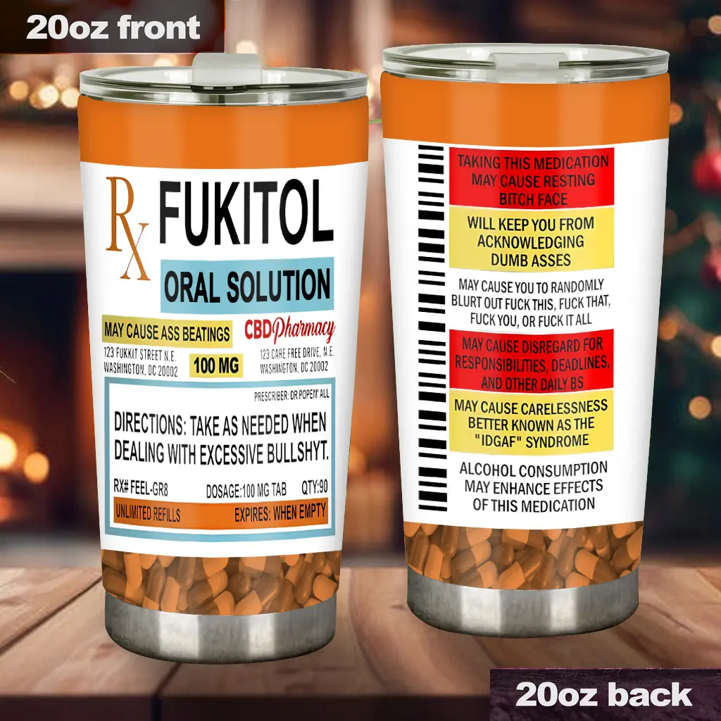 20oz Stainless Insulated Tumbler - Printed Fukitol Oral Solution Vacuum Flask, Portable Sarcastic Coffee Mug with Lid, Funny Gag Gift for Friends (Kitchenware Drinkware)
