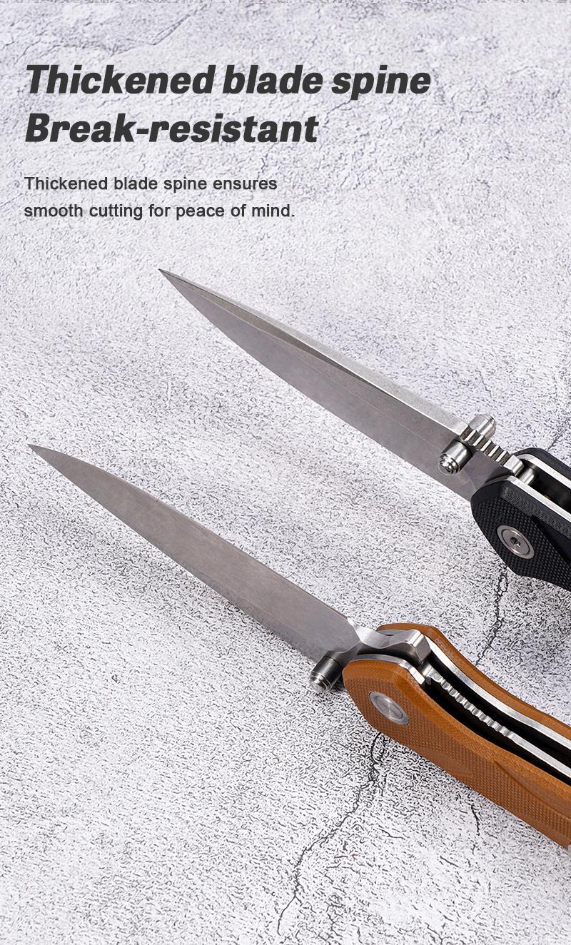 EDC multifunctional outdoor folding knife with G10 handle; convenient pocket/belt clip for easy carry; outdoor cutting tool designed specifically for climbing and fishing; a camping and hiking essential.