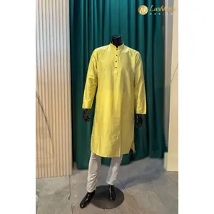 Lushkara Yellow Mens Kurta Set with White Pajama