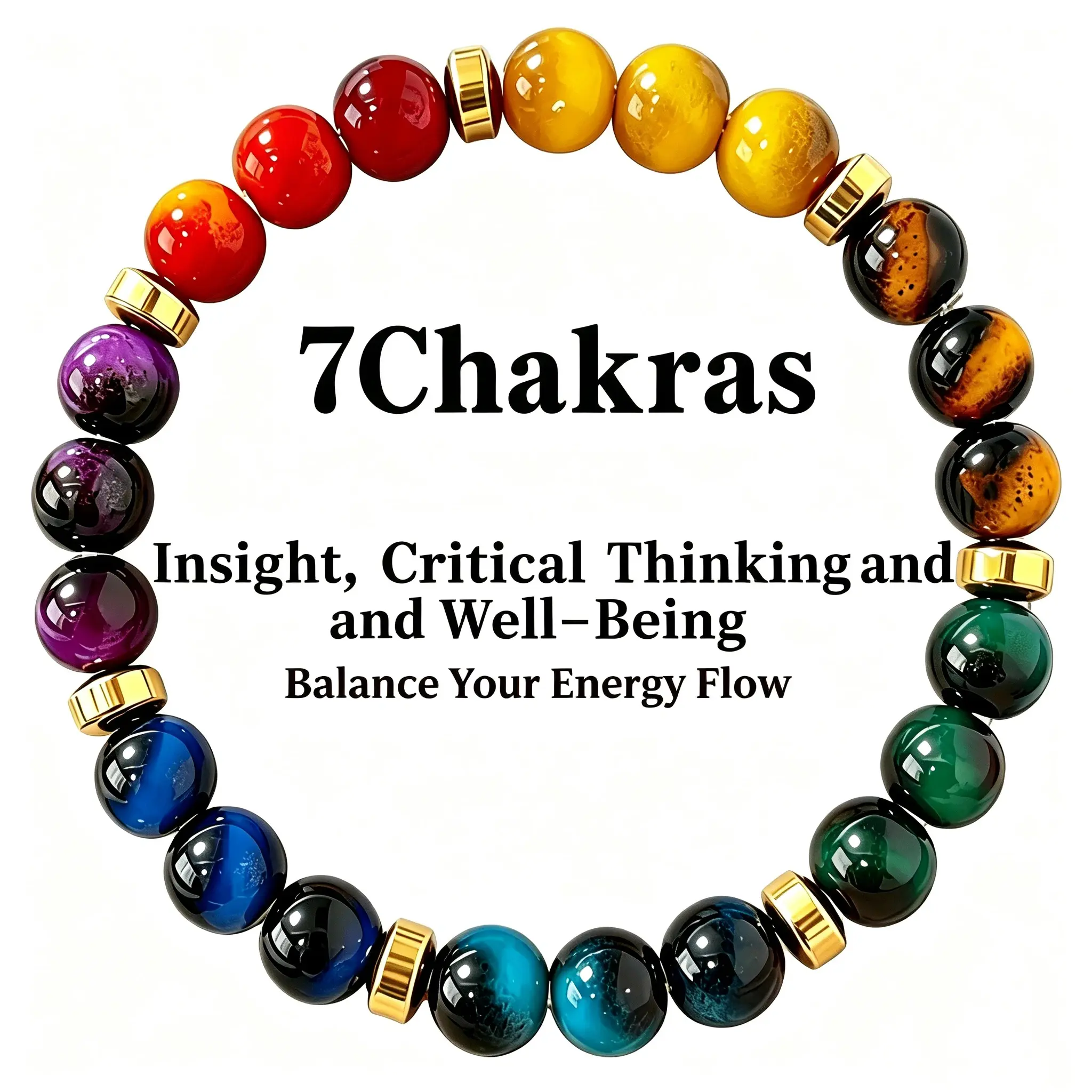 7 Chakra Healing Bracelet, 18mm Natural Gemstone for Balance, Unisex Daily Wear