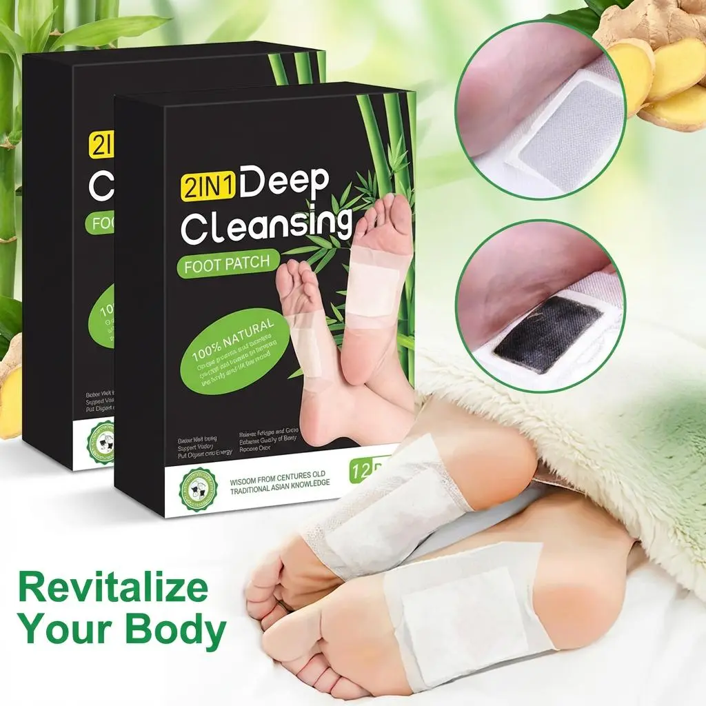 24PCS Herbal Foot Detox Patches with Ginger & Bamboo Vinegar – Overnight Foot Pads for Relaxation, Sleep Support, Foot Care & Daily Wellness – Natural Adhesive Detox Foot Pads for Men & Women Home Self Care