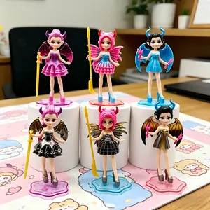 Cute Winged Anime Style Figurines, Collectible Doll Model Set, Safe Material Desktop Ornaments, Kawaii Character Decorations, Perfect Gift for Kids