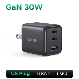 UGREEN 30W 2C1A/20W 1C1A/45W 4CIA GaN PPS Compact Fast Wall Charger Block USB-C Power Adapter for iPhone Galaxy S25/S24/S23 with Free Gift US Plug 2 USB C + 1 USB A，TikTokShopHolidayHaul