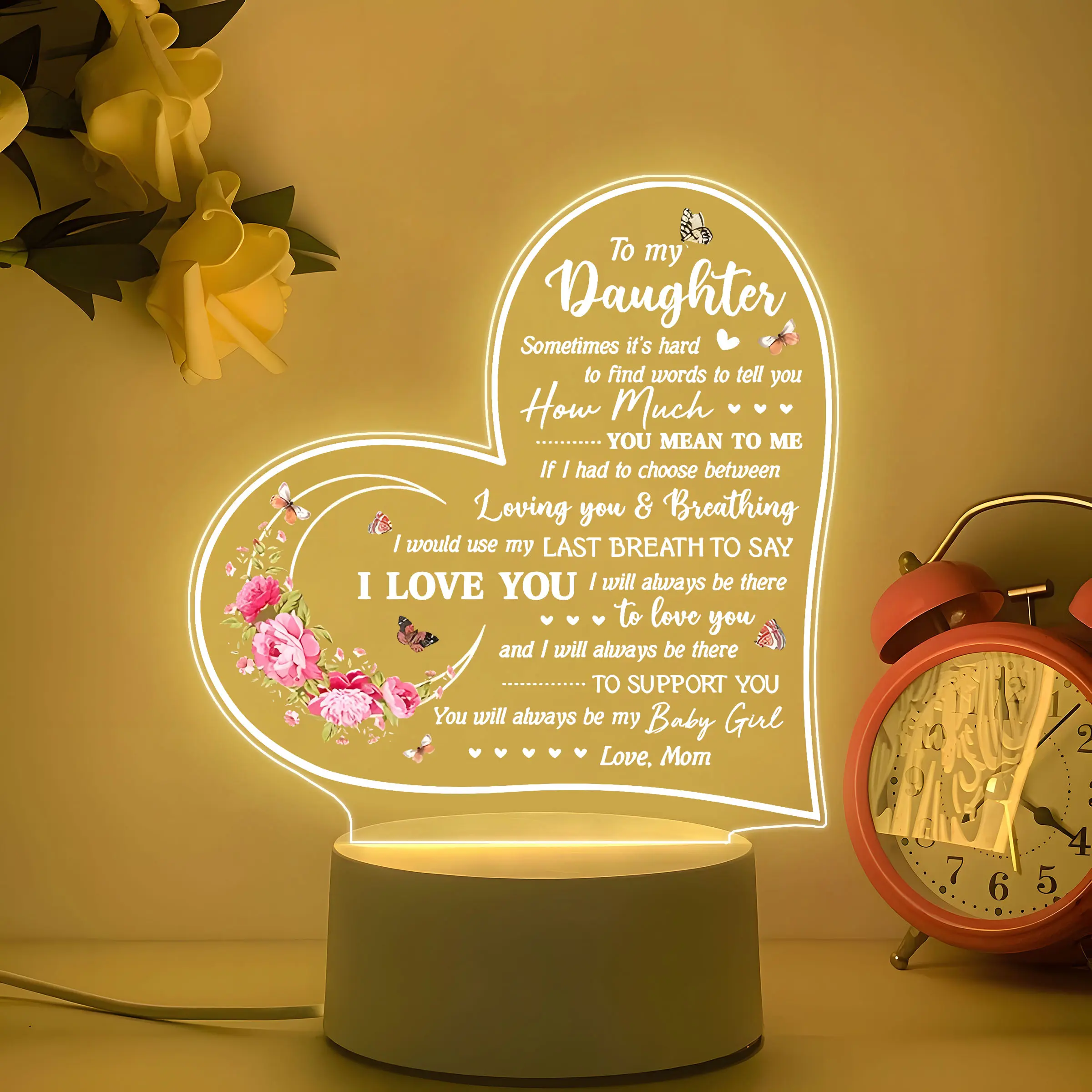 Acrylic Decorative Night Light Gift for Daughter, Sentimental Birthday Graduation Wedding Christmas Present, Unique LED Light Lighting Accessory, Led Atmosphere Lamp, Decorative Mood Lamp