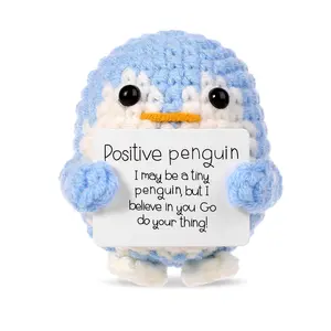 Cute Crochet Penguin Design Ornament, Positive Penguin Knitted Animal Decoration, Desktop Ornament for Home Office, Inspirational Creative Birthday Gift, Cute Cartoon Figurine