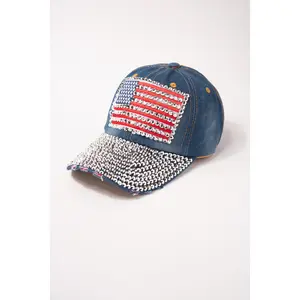 USA Flag Denim Cap with Full Rhinestone Brim