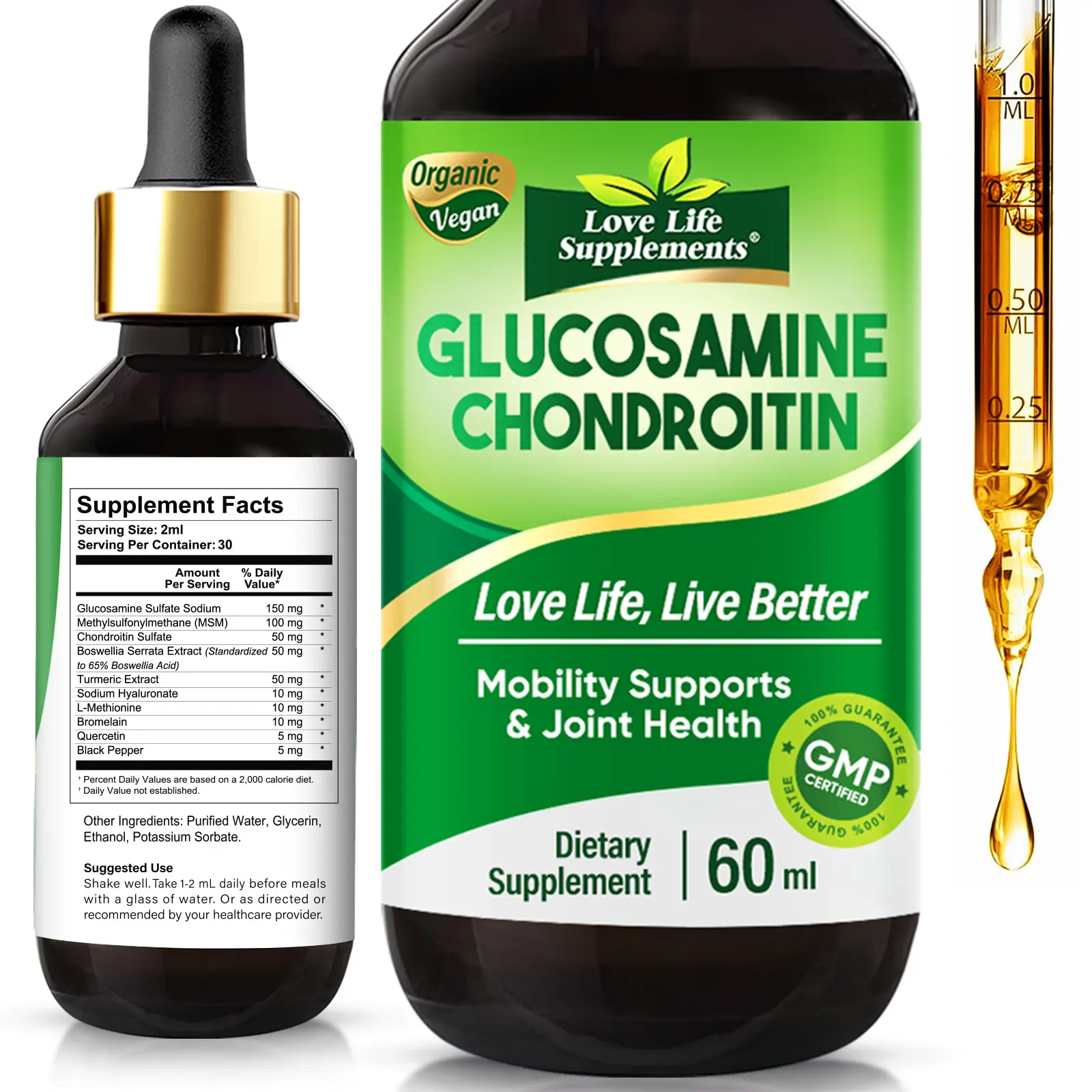 Glucosamine Chondroitin MSM Liquid Drops - Highly Bioavailable, Blueberry Flavor, 2 Fl Oz Fit After 40 Joint Support Supplement with Turmeric, Boswellia, Bromelain, Hyaluronic Acid, Anti-Inflammatory Blended Vitamins & Minerals for Adults