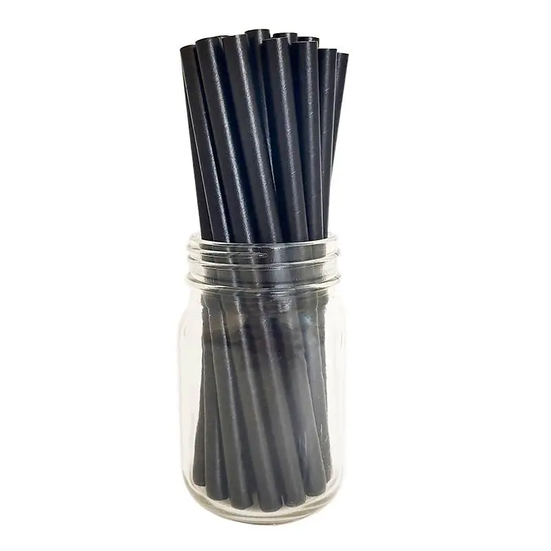 BarConic® Disposable Eco-Friendly Biodegradable Paper Straws - 7.75" Length, 0.30" Large Diameter Solid Black, 100-Pack for Kitchenware & Bar Use
