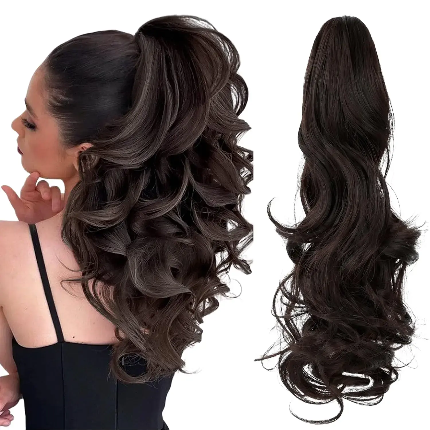 Curly Body Wave Synthetic Ponytail Hairpieces for Women, 18-Inch Clip-in Claw for Easy Ponytail Hairstyles, Hair Extension, Accessories For Women, Natural Curly Hairstyles, Clip Hair Extensions, Claw Clip Hairstyles