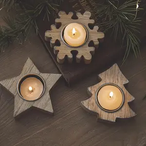3pcs/set Christmas Wooden Candle Holders Vintage Candle Stand - Snowflake & Star Shapes for Tabletop and Window Decor, Perfect for Holiday Home Ambiance, Christmas, Wooden Snowflake, Candlestick, Decoration