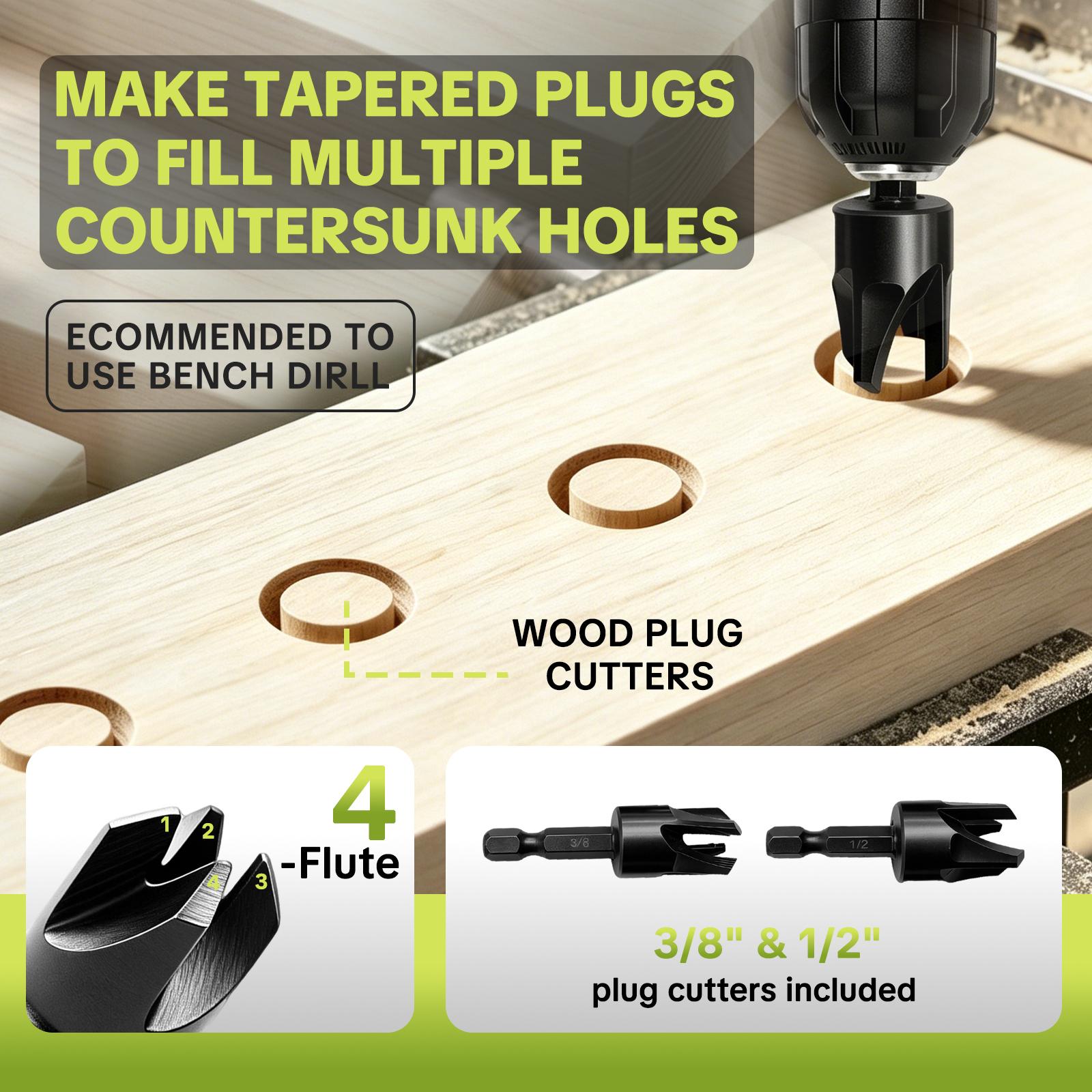 SEESE 15 PCS Adjustable Countersink Drill Bit Set, 1/4 Inch Quick-Change Hex Shank, HSS Wood Countersink Drill Bits with 2PCS Wood Plug Cutters Plug Cutter,Magnetic Extension Bit Holder & Storage Case for Woodworking