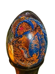 The Armored Kingdom Oceanflare Orange Dragon Egg Statue - Premium Resin, Molten Glow, Medieval Theme, 85.5cm x 2.16in 1-Piece 3D Small Scale Dragon Shaped Artificial Decorative Piece Miniature, Unisex Home Desk Decor Ornament, Ideal Gift, Decorative Piece