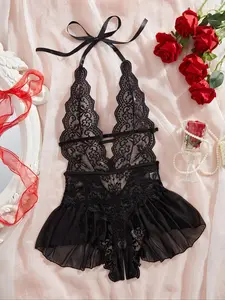 Women's Lace Teddy Bodysuit, Sexy Breathable Push-Up Bodysuit for Daily Wear, Women's Lingerie for All Seasons