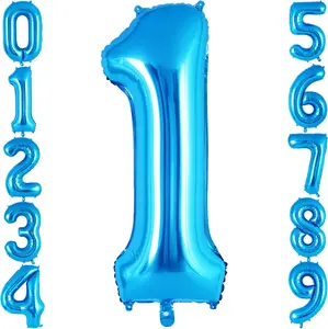 Blue Number 0-9 Balloon 40 Inch Big Large Foil Helium Giant Mylar Balloons for Birthday Party Decorations Supplies Anniversary Celebration