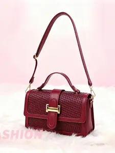 Burgundy Retro Woven Small Square Bag, High-End Feel, Versatile Crossbody Handbag, Textured Weave, Metal Hardware, Perfect for Commute and Dates