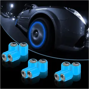 Fluorescent Illuminated Tire Caps (12PCS): Luminous Air Covers, Blue/Black – Universal for Car, SUV, Truck, Bike tire  tech