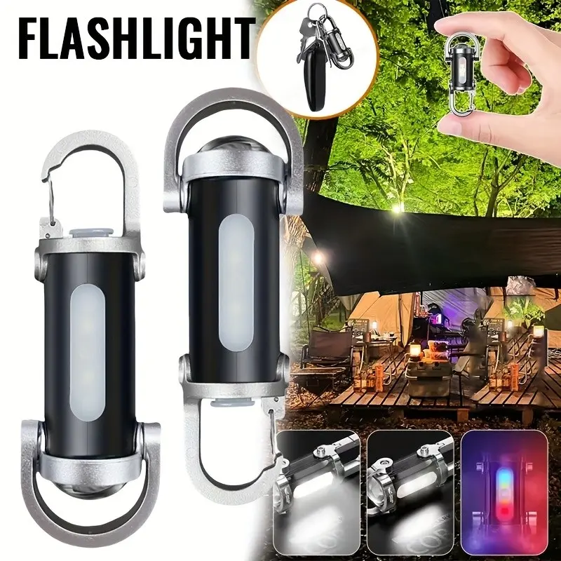 Portable Handheld Flashlight, Multifunctional Flashlight, Edc Flashlight Rechargeable, Mini Keychain LED Torch, Multi-Functional Compact Outdoor Light, Type-C USB Rechargeable, 6 Lighting Modes, Portable Flashlights