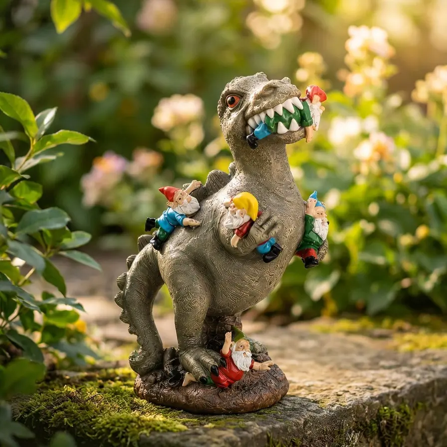 Dinosaur Gnome Artificial Resin Statue - T-Rex Dinosaur Figures Statues, Funny Outdoor Patio Garden Decor Ornament Gift, Artificial Resin Statues