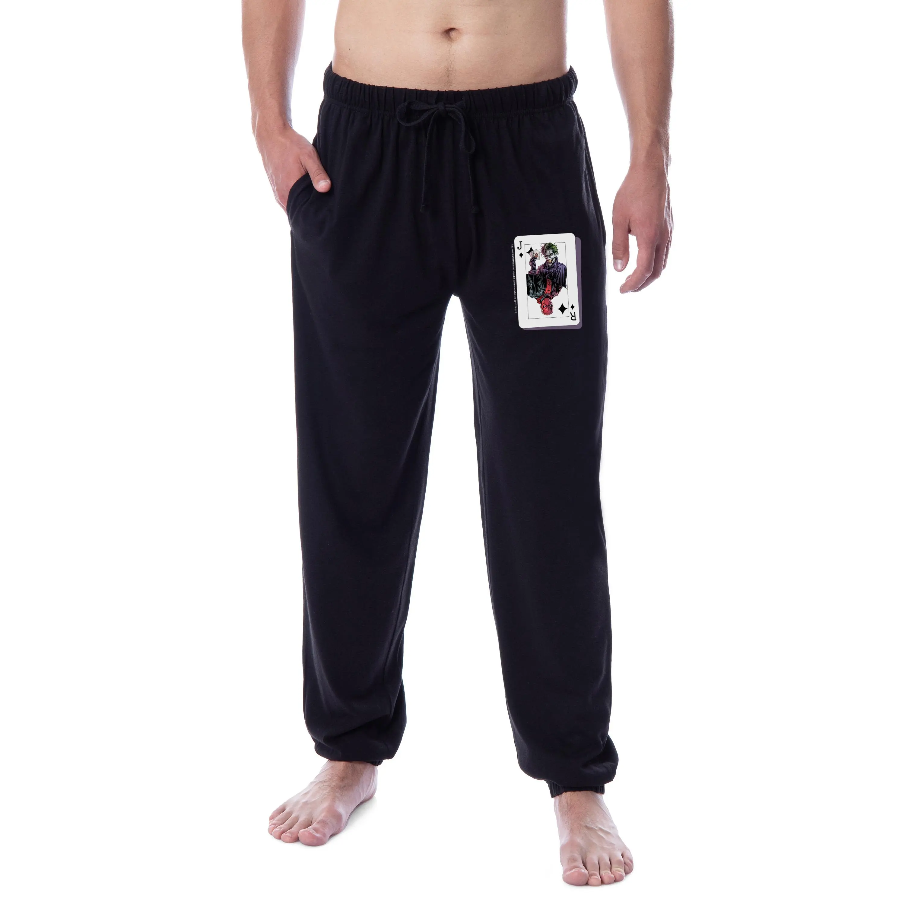 Men's DC Comics The Joker-Red Hood Playing Card Polyester Fabric Sleep Jogger Pajama Pants, Menswear Nightwear Apparel, Print