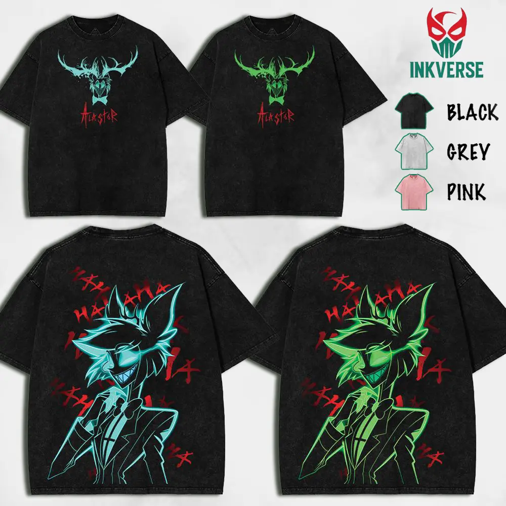 Alastor Hazbin Hotel Wash T-Shirt,Hoodie,Sweatshirt Hazbin Washed Shirt, Comic Shirt, TV Show Shirt graphic tees Menswear Top Cotton Fabric lover streetwear