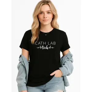 Cath Lab Tech T Shirt Black Medical Workwear Personalized Unisex Women's Top Summer Comfortable Breathable Short Sleeve Tee Suitable For All Outfits Made In Usa