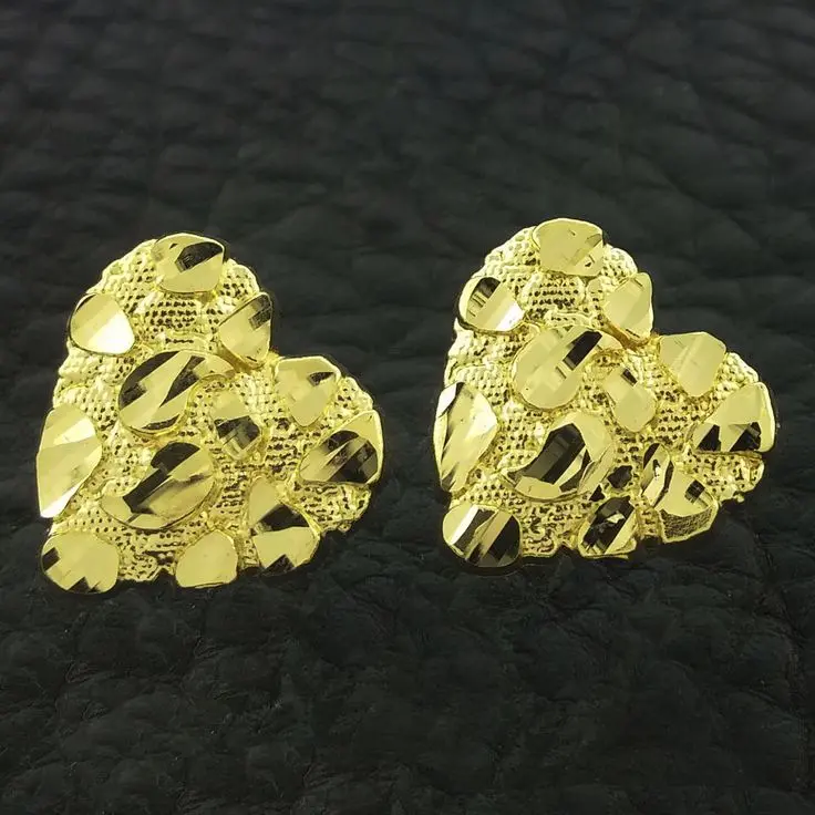 MaxBling81 Heart Shape Nugget Earrings, 14K Gold-Plated Iced Hip Hop Style Unisex Stud Earrings for Casual Elegant Wear