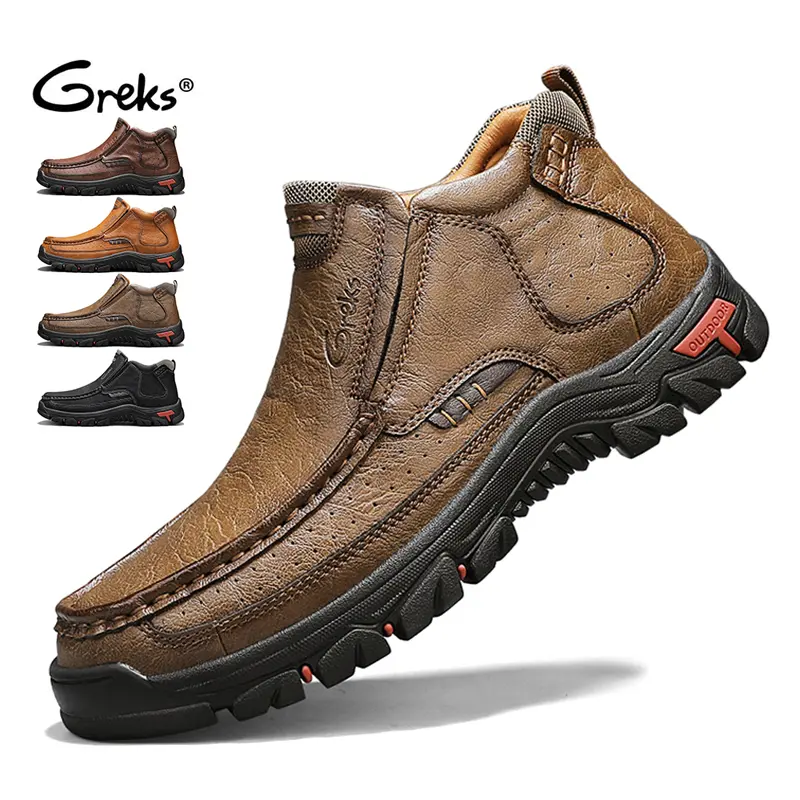 GREKS Men's Slip-On Artificial Leather Ankle Boots, Classic Lightweight Breathable Fashion Shoes for Casual Driving & Walking, Fashion Apparel
