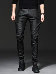 Men's Versatile Trendy Coated Denim Jeans Pants, Casual Slim Fit Skinny Style, Comfortable and Stylish for Multiple Occasions