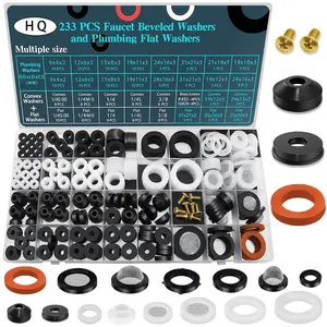 233 Pcs Plumbing, Faucet Beveled Washers, Faucet Bibb Washer and Flat Washers, Plumbing Flat Gasket Set Assortment Kit for Assorted Spigot Water Hose Bib Outside Garden Faucet Splitter Gasket Leak Plumbes Valve Stem Worn Out Repair