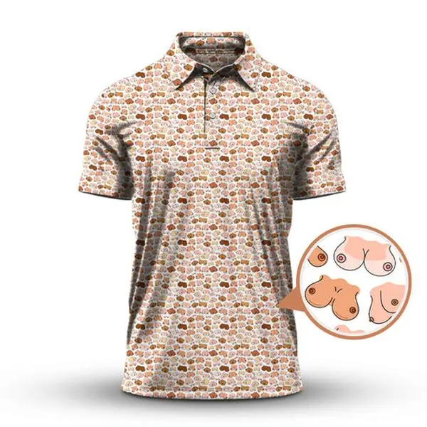Boobs Pattern Golf Polo Shirt for Men, Funny Crazy Golf Shirt and Novelty Golfer Gift