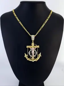 Large Anchor Jesus Christ Necklace, Classic Cross Pendant, 14k Plated High-Quality Jewelry, Durable Design, Perfect Gift for Loved Ones, All Seasons