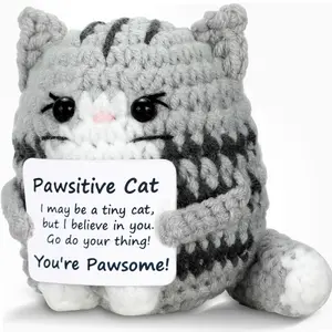 Handmade Mini Knitted Cat Plush Toy, Unique Emotional Support Plush For Anxiety Relief, Perfect Christmas Presents Holiday Gifts, Birthday Gifts For Him Her Women Men, Teacher Appreciation Gift Cute Desk Decor & Bag Pendant